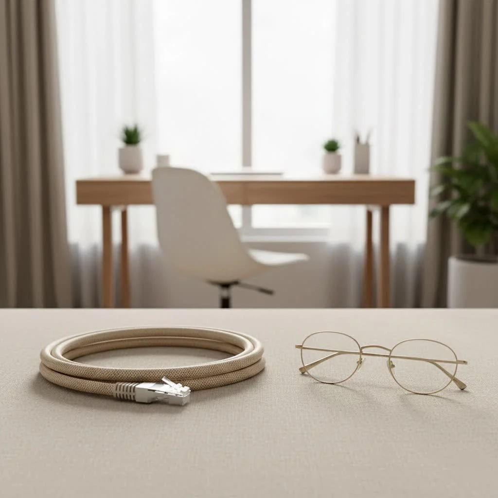Cat 7 Ethernet cable with blue jacket and RJ45 connector