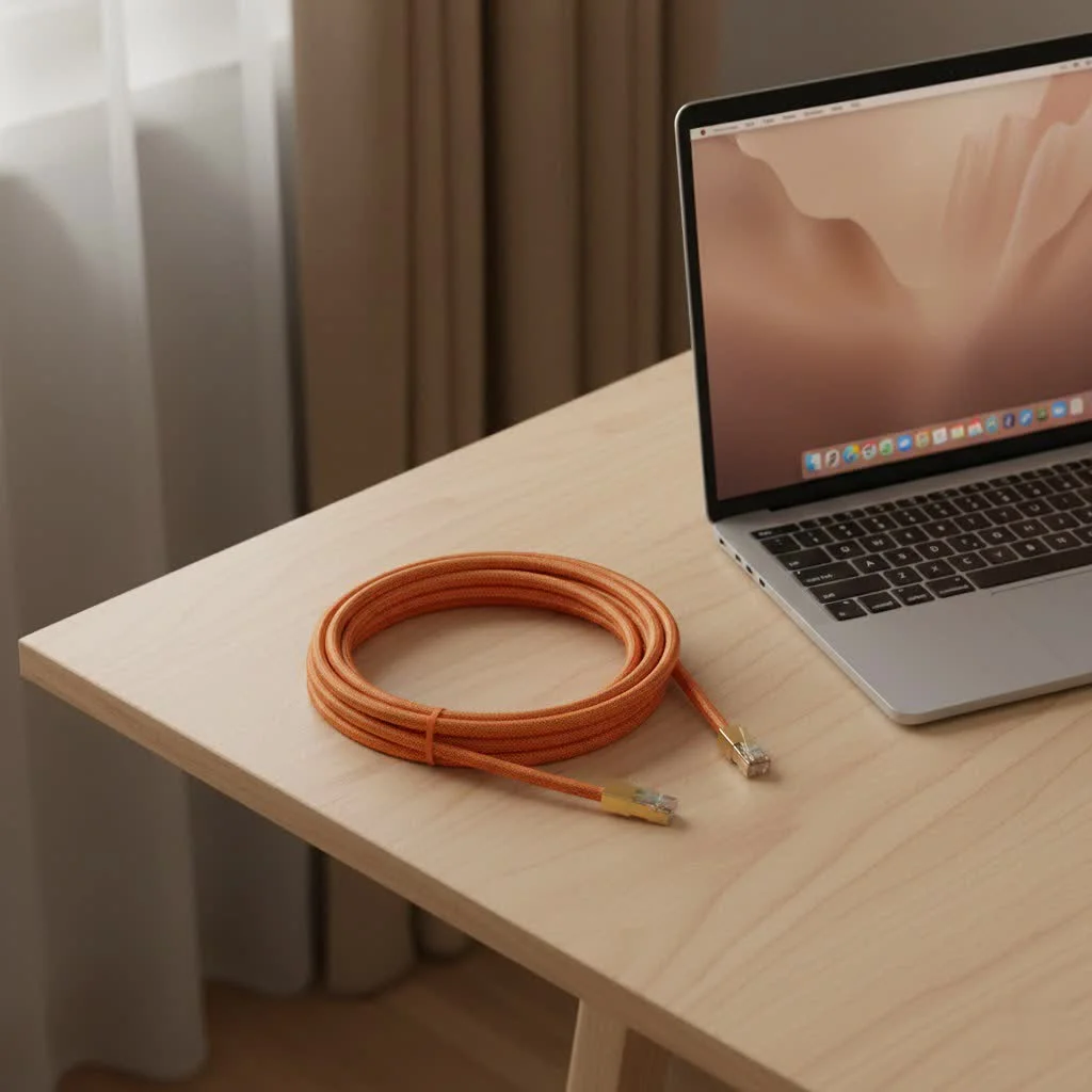 Ethernet cable connecting a laptop to a router